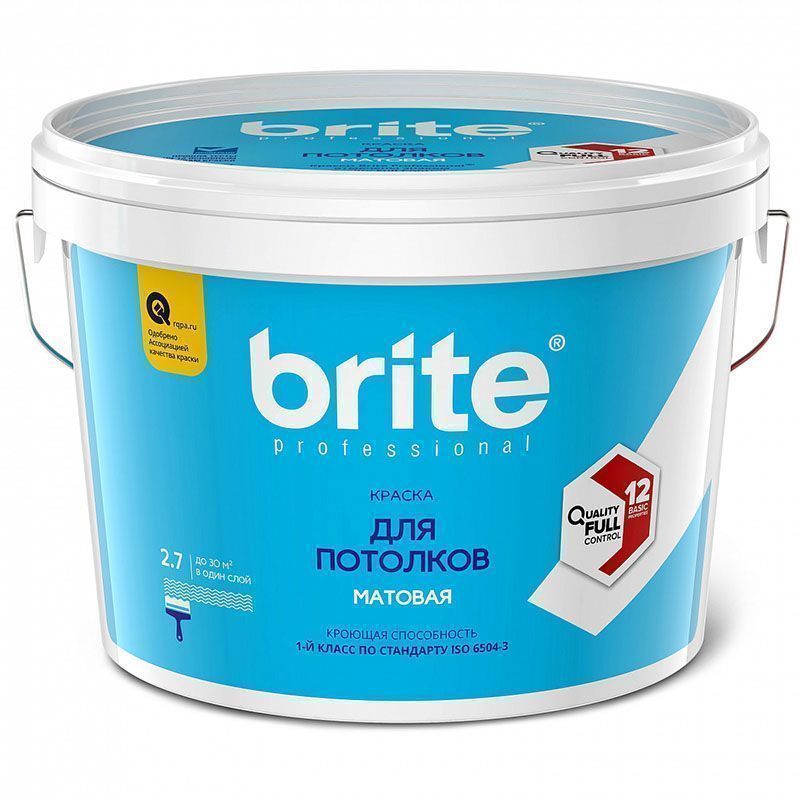 BRITE PROFESSIONAL краска для потолка супербелая матовая, база А (2,7л)