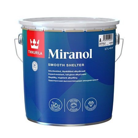 TIKKURILA MIRANOL эмаль алкидная универсальная, ударопрочная, высокоглянцевая, база A (2,7л)