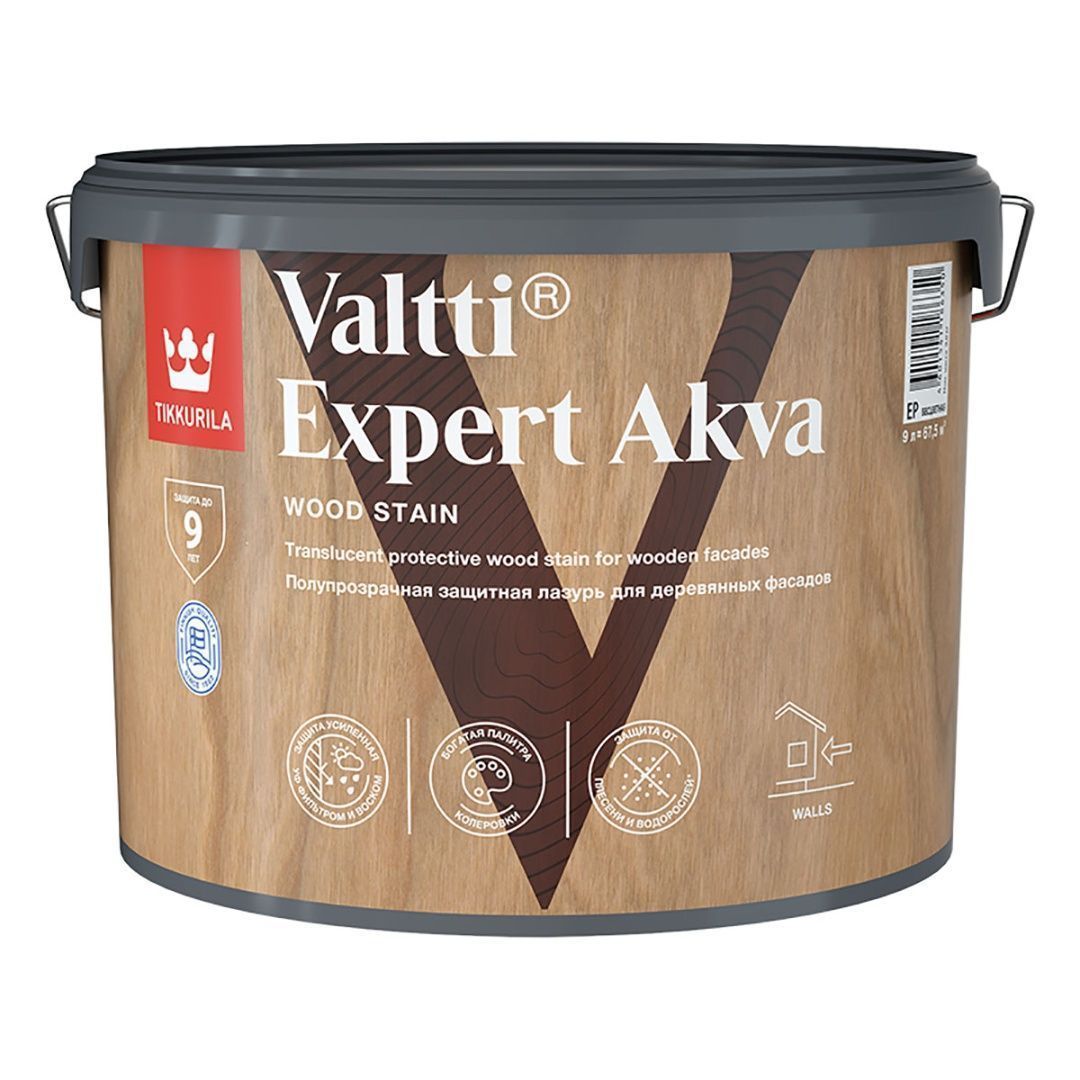 TIKKURILA VALTTI EXPERT AKVA лазурь высокоэффективная защитная, полуматовая, белый дуб (9л)