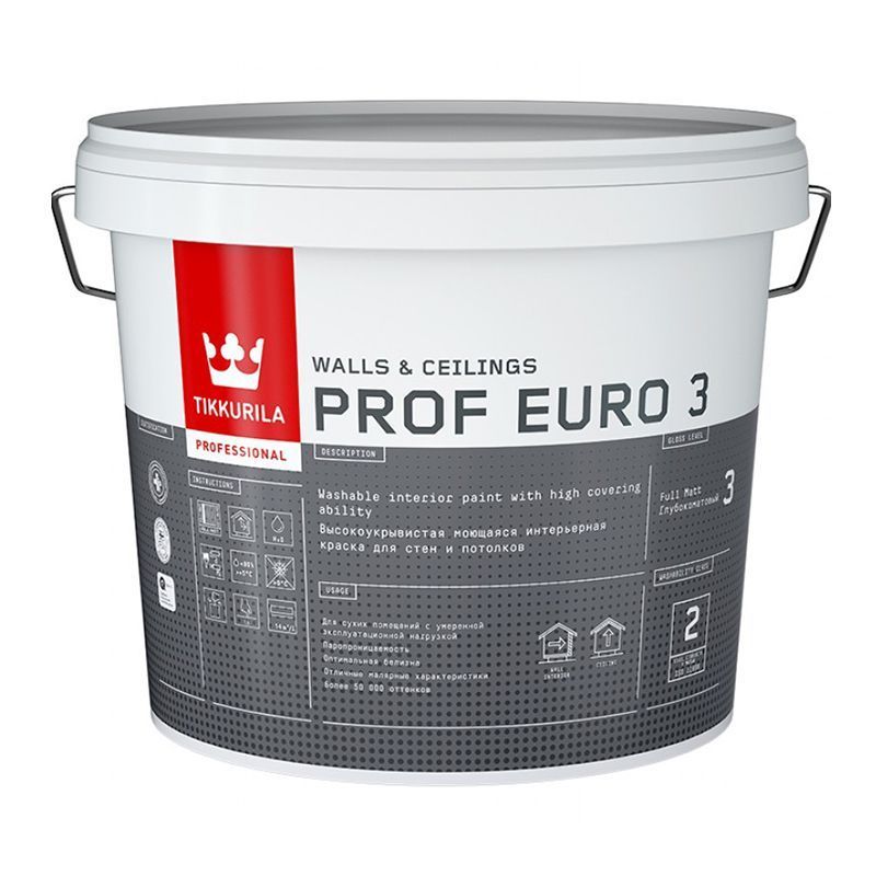 TIKKURILA PROF EURO 3 краска интерьерная, моющаяся, глубокоматовая, база C (9л)