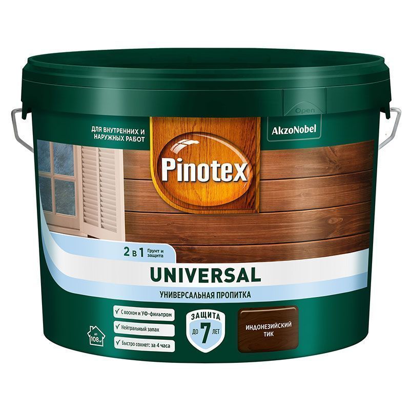 PINOTEX UNIVERSAL пропитка 2 в 1, индонезийский тик (9л)