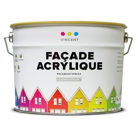 VINCENT FACADE ACRYLIQUE F 2 краска фасадная, суперстойкая, матовая, база C (2л)