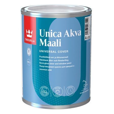 TIKKURILA UNICA AKVA MAALI краска акрилатная для окон и дверей, полуглянцевая, база A (0,9л)